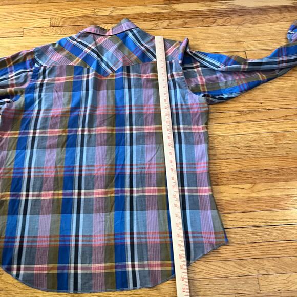 Wrangler Shirt Mens 17 1/5 36 Cowboy Cut X-Long Tails Long Sleeve Pearl Snap - Picture 7 of 9